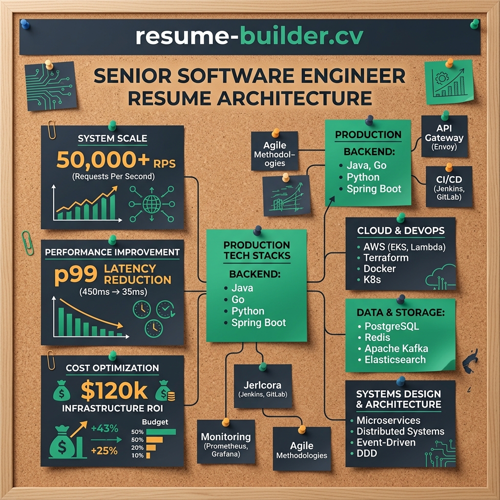 Infographic Diagram for Senior Software Engineer Resume Guide: Highlighting AI Systems, Scale & Latency
